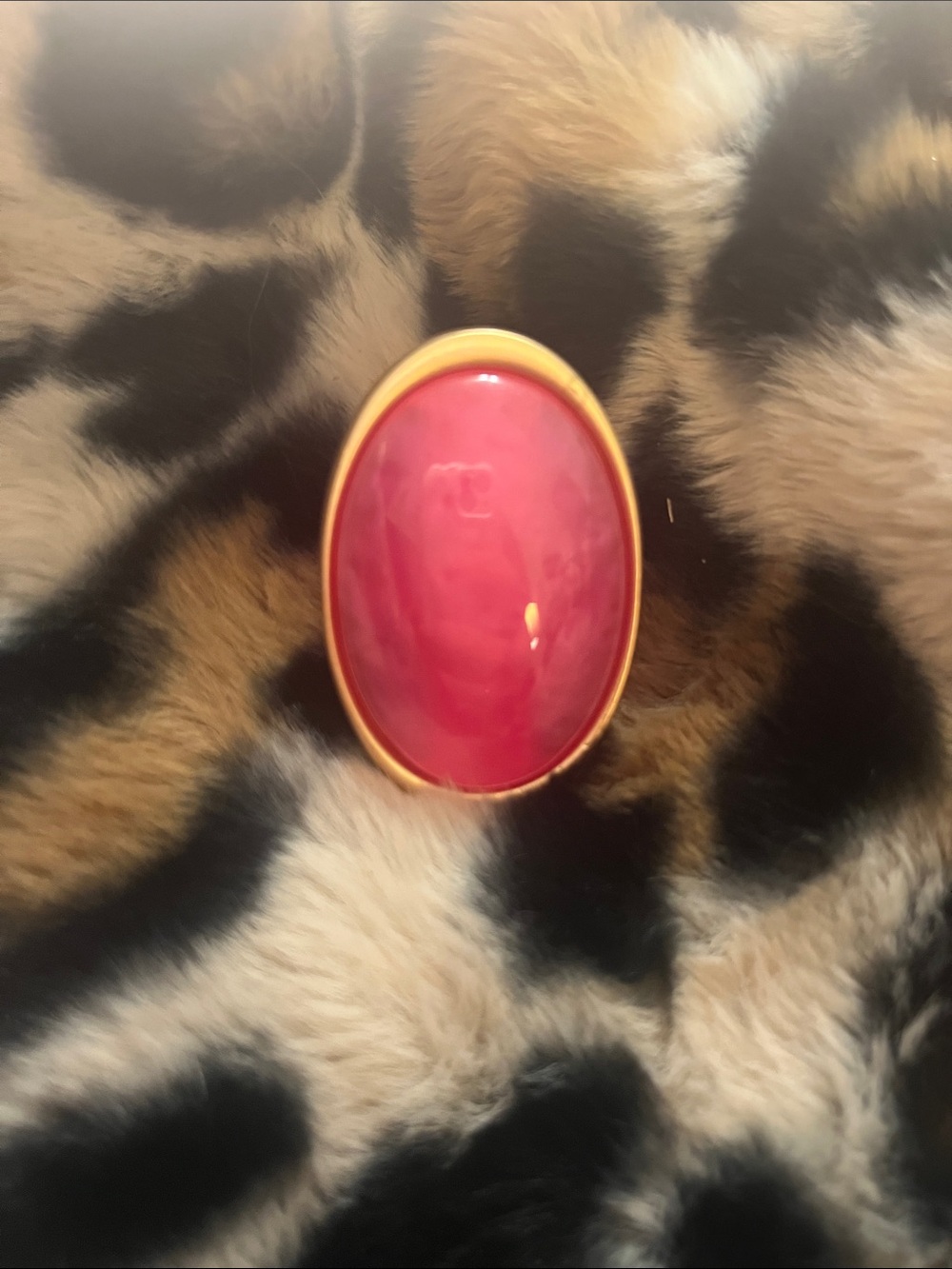 Gold-Trim Pink Oval Statement Ring - Women Jewelry